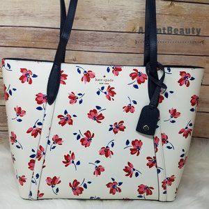 Kate Spade Cara Garden Toss White Floral Tote Red